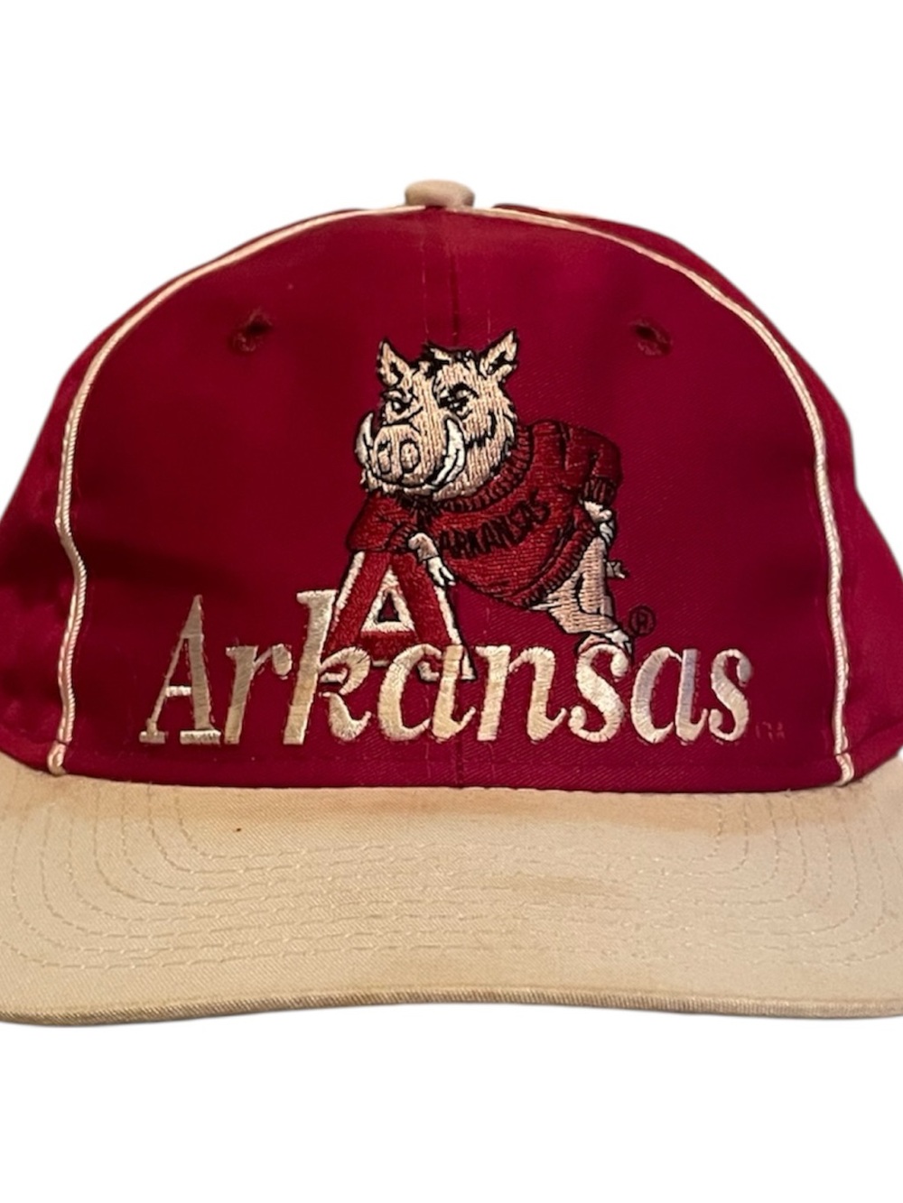 Vintage 90s Arkansas Razorbacks Red and Cream Baseball Cap